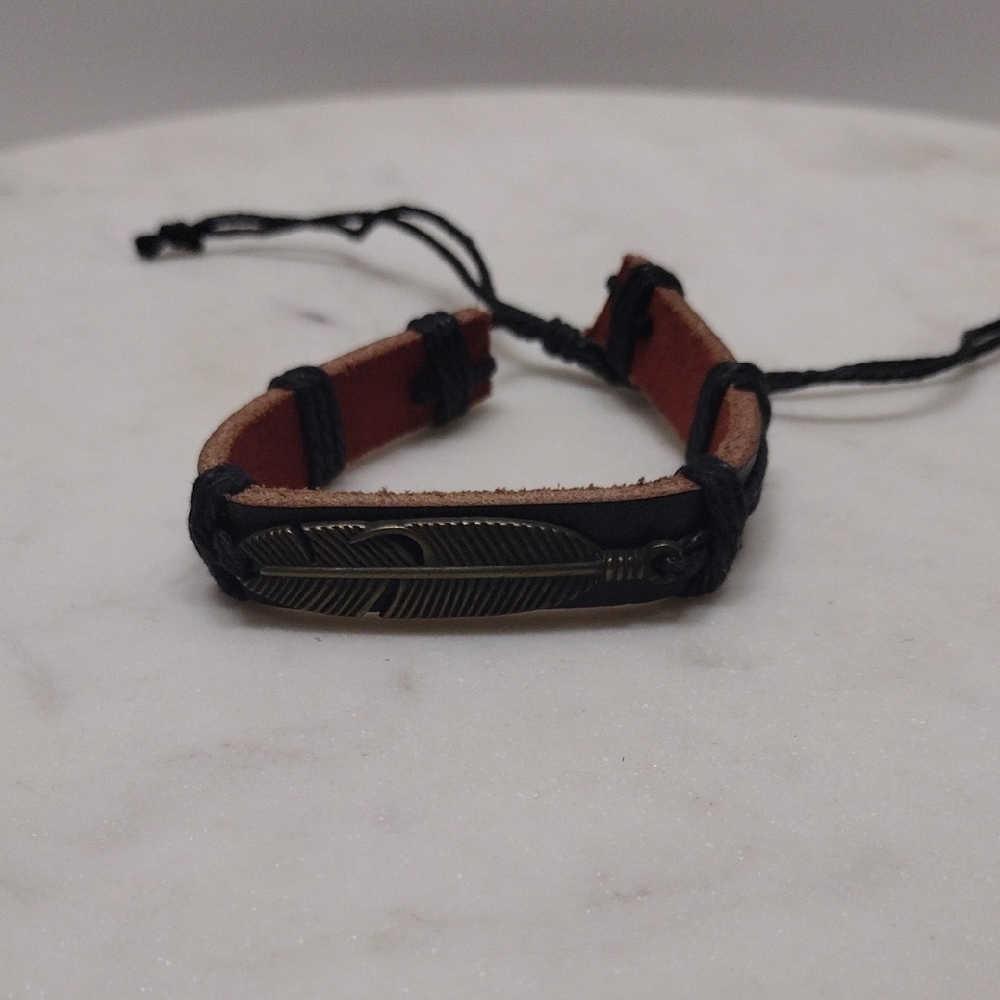 Bronze Tone Feather Motif Adjustable Bracelet BA-4
